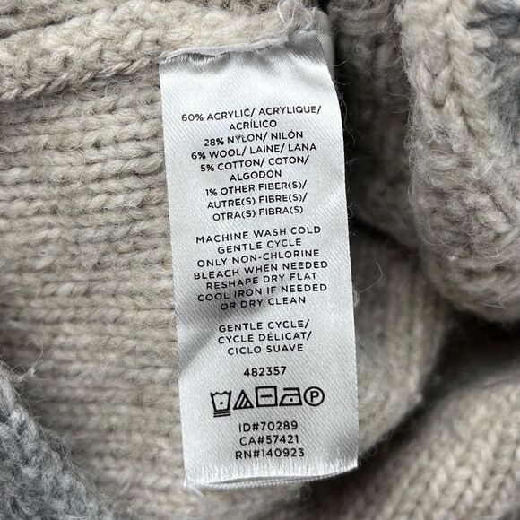 LOFT Sweater Womens Large Fuzzy Wool Gray Beige‎ Cream Colorblock Patchwork - Picture 8 of 11
